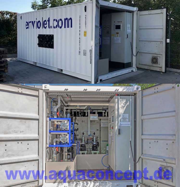 Mobile container plant for AOP in flow-through or batch operation